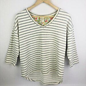 Matilda Jane Top Womens Medium Hello Lovely V-Neck Gray Stripe Pullover